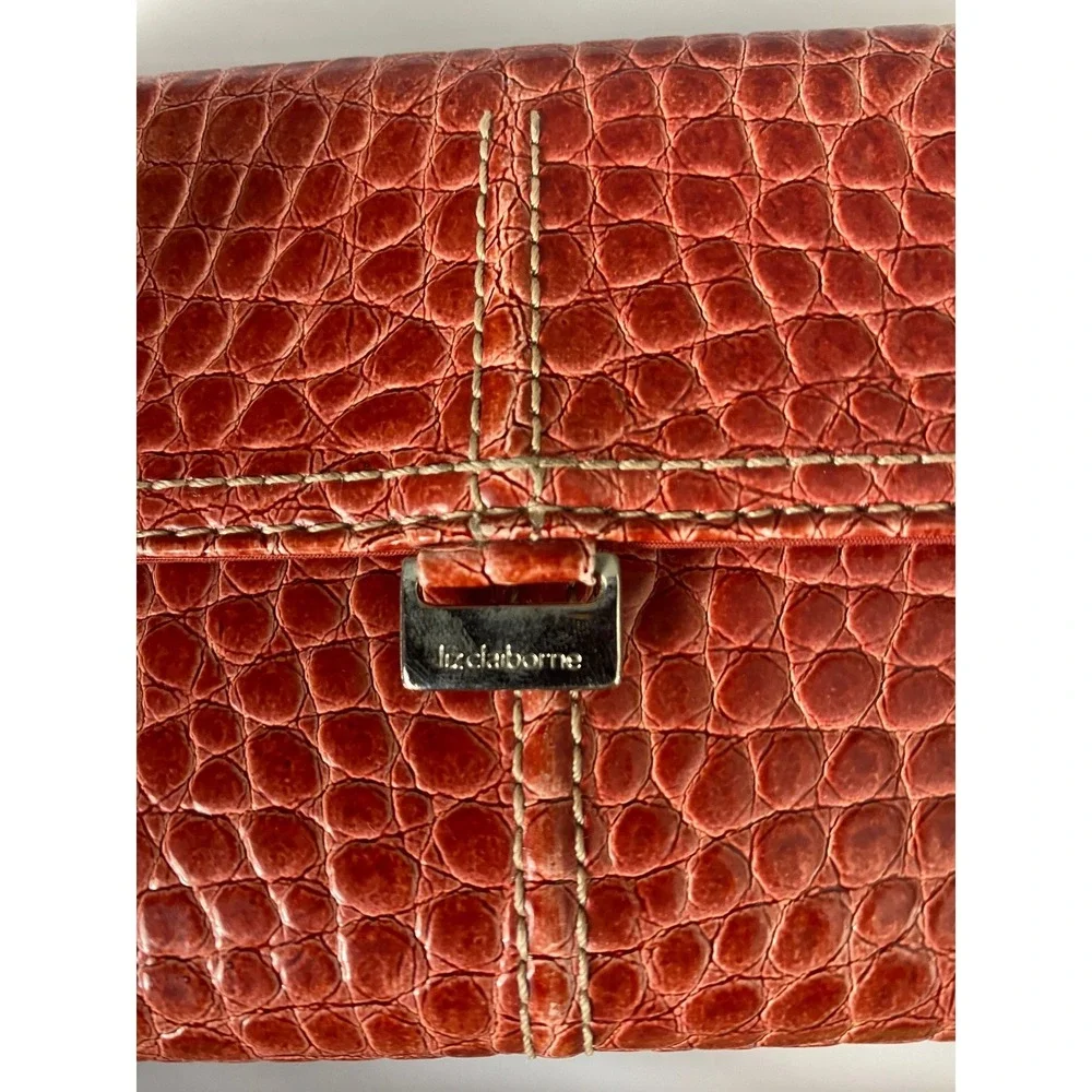 Liz Claiborne Burnt Orange Croc Embossed Faux Leather Trifold Wallet